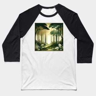 Verdant Dawn: The Forest's Morning Glow Baseball T-Shirt